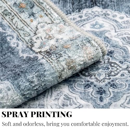 Miniatura 6 de Mujoo - Alfombras de 5 x 7 pies, color azul y gris, lavables a máquina, bohemia, para sala de estar, para dormitorio, lavandería, cocina,