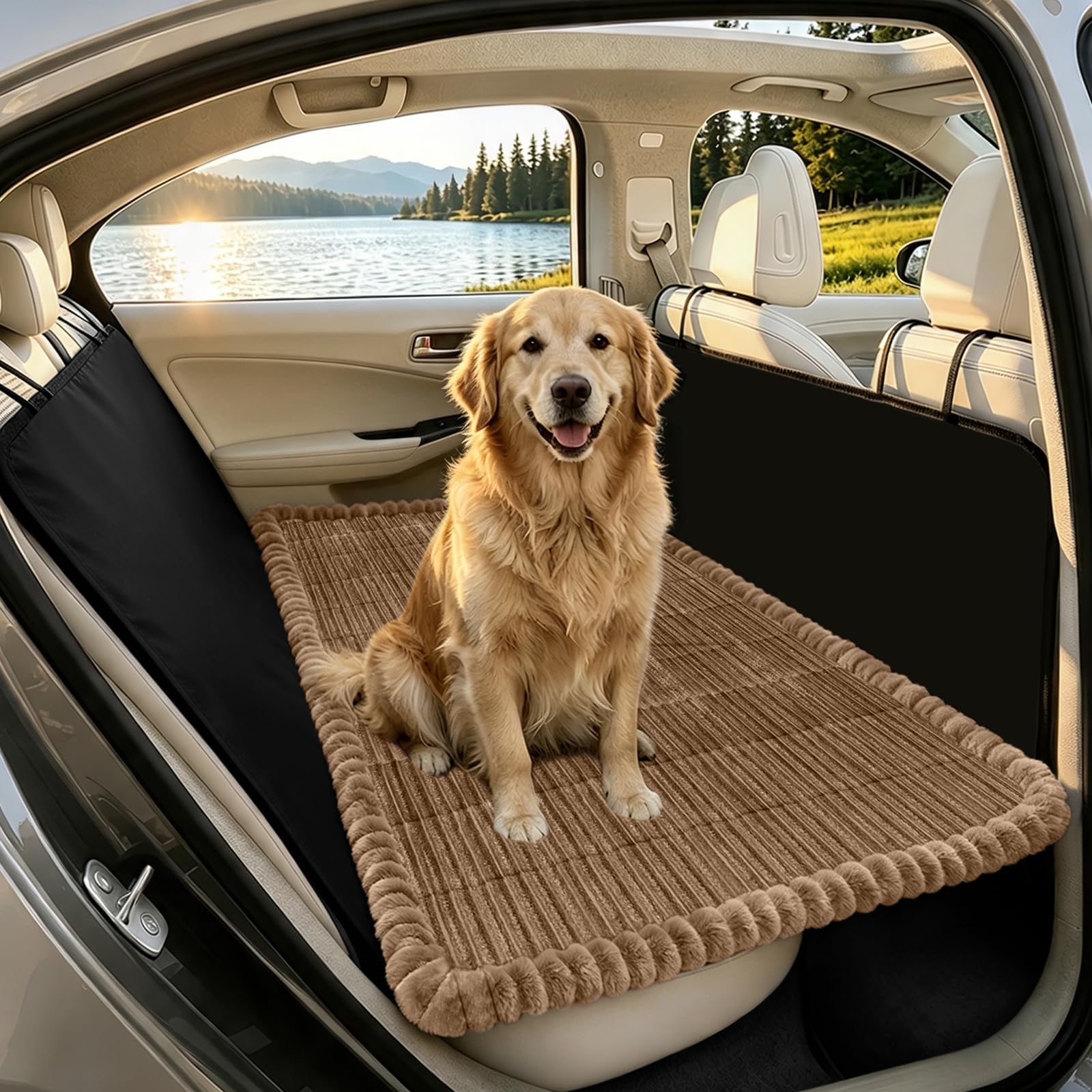 SYLC Dog Bed for Car Back Seat, Non-Slip Car Seat Cushion Cover Waterproof