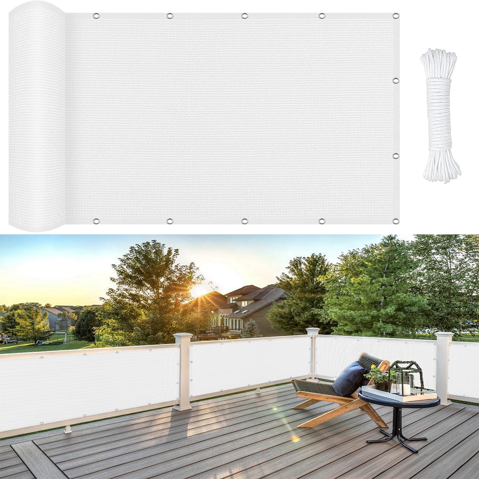 Sonnensegel Atmungsaktiv Rechteckig mit Ösen 80 x 750 cm, 98% UV Schutz, Reißfest Wetterfest, Garten Schattierungsnetz Schattiernetz, Mehrzweck-Schattennetz, für Balkon Garten, Weiß