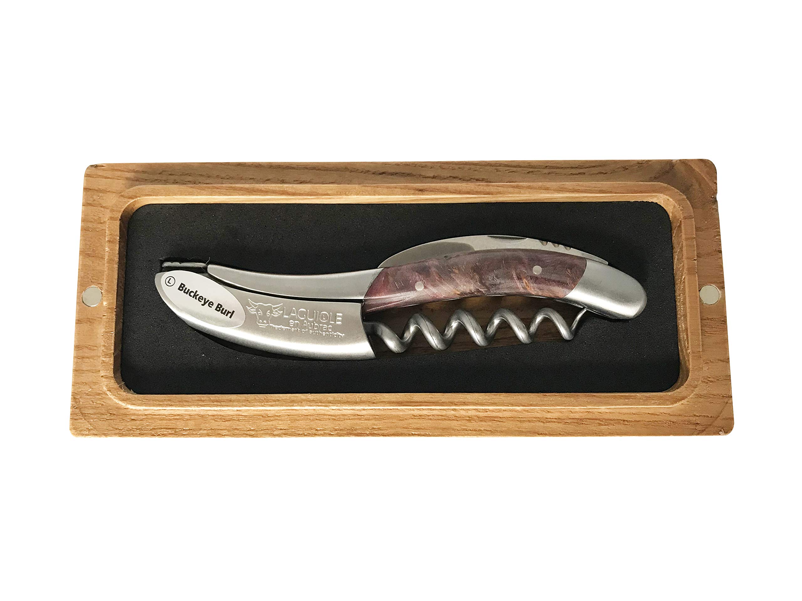 Laguiole En Aubrac Sommelier Kellner-Korkenzieher, Buckeye Burl Weingriff, Weinöffner mit Folienschneider & Flaschenöffner