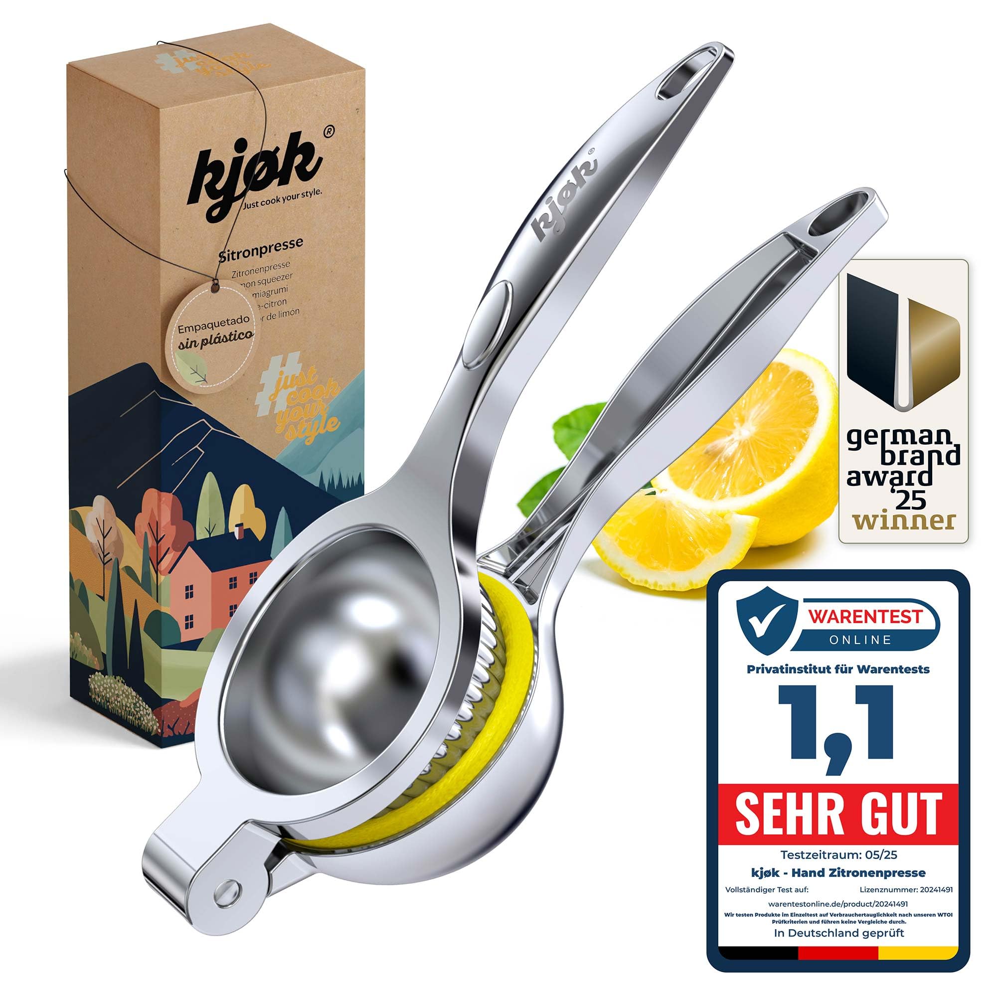 kjøk Premium Exprimidor de limón manual – exprimidor de cítricos para limones, limas y naranjas pequeñas – zumo sin semillas y sin esfuerzo, apto para lavavajillas – para cocina, bar y cócteles