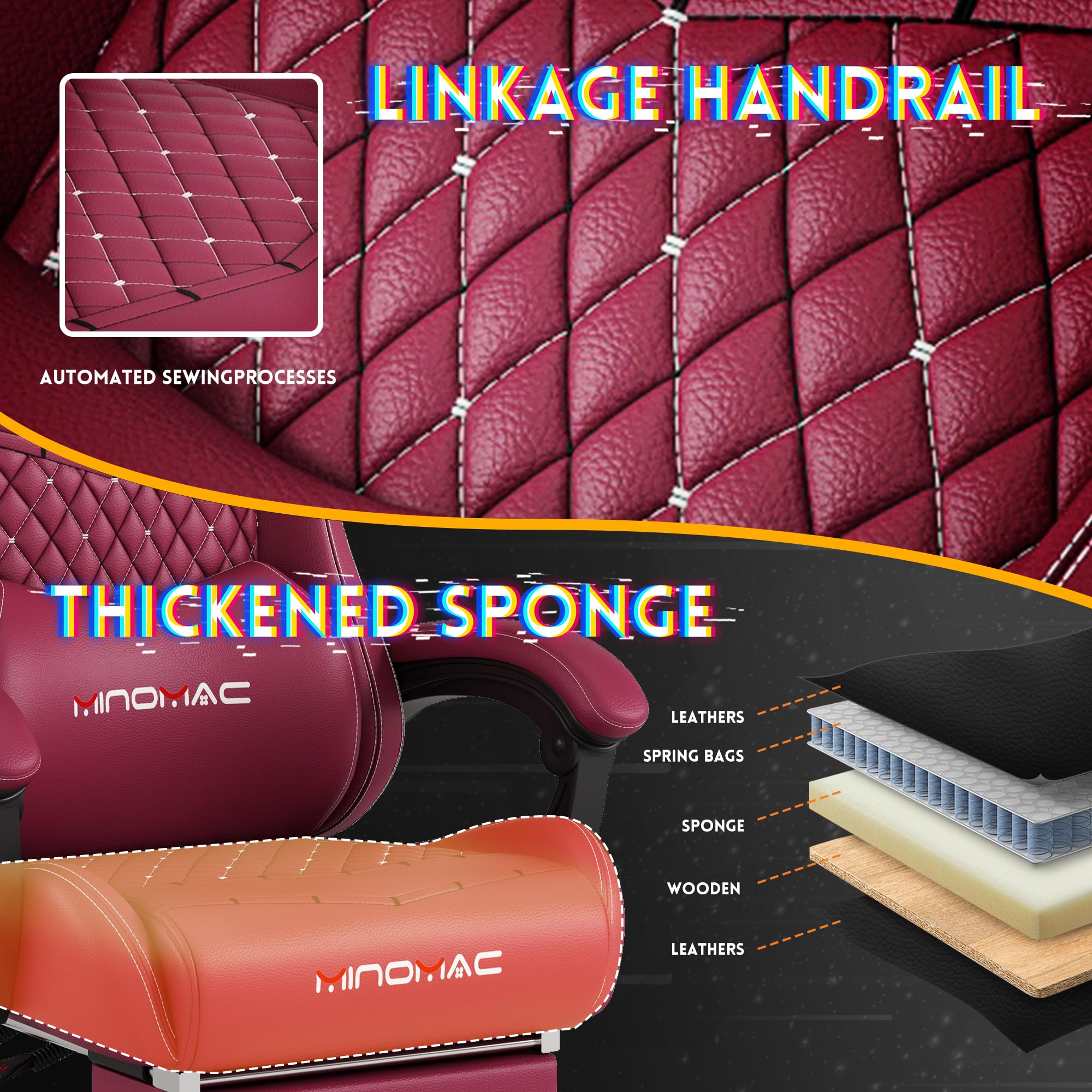 Gaming Chair, 400 lbs Adult Chair, High Back Computer Chair with Footrest and Linked Armrests, Office Video Game Chair with Lumbar Support (): Pure Red