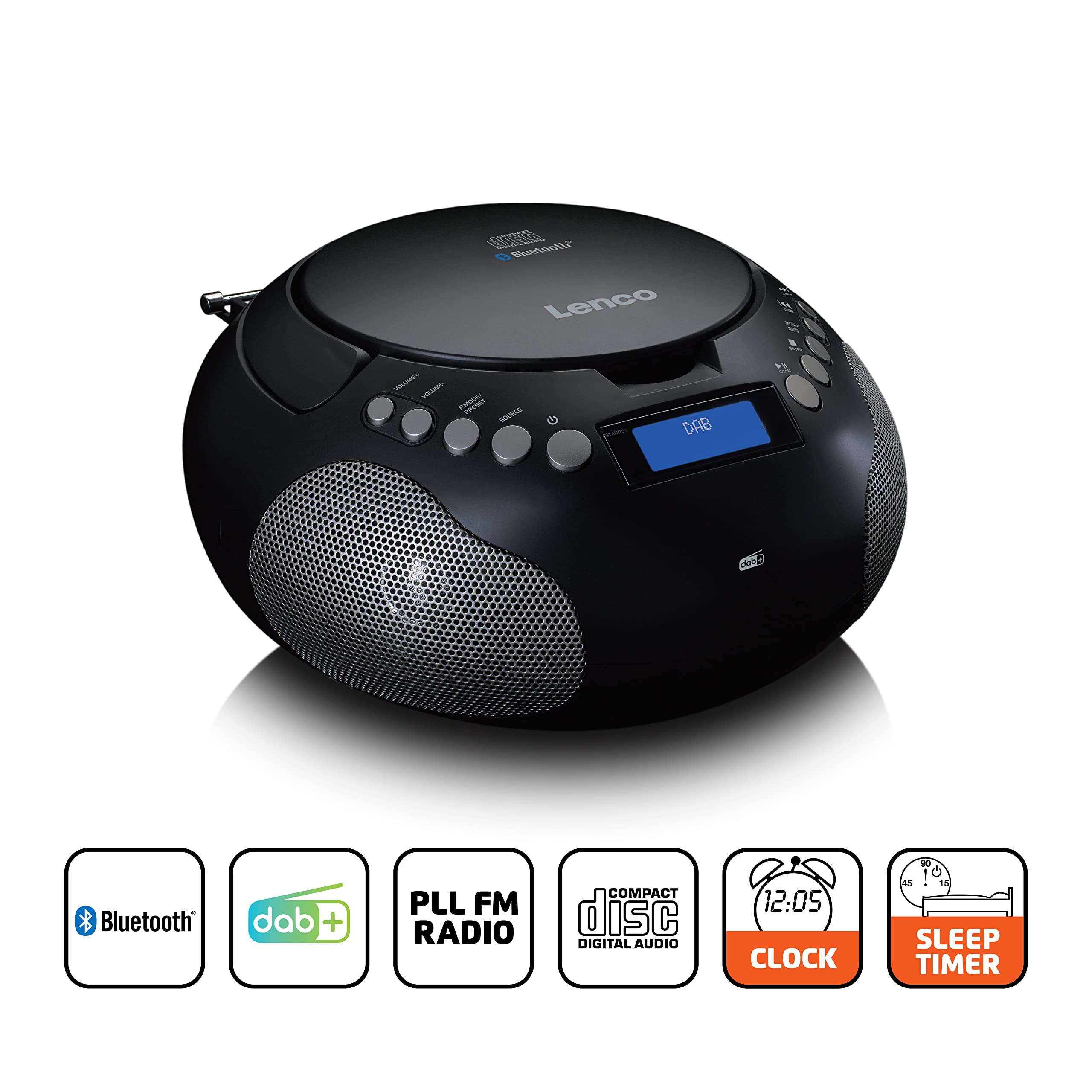 Lenco SCD-341 tragbares CD-Radio -CD-Player - DAB+ Radio - Bluetooth - Sender und Titelspeicher - Uhr - Stereo Lautsprecher - schwarz
