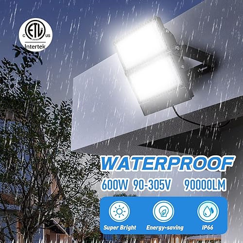 Miniatura 4 de ILLSTAR Luces LED de estadio de 600 W, 90000 lúmenes, luz de inundación LED súper brillante al aire libre para arena, patio trasero