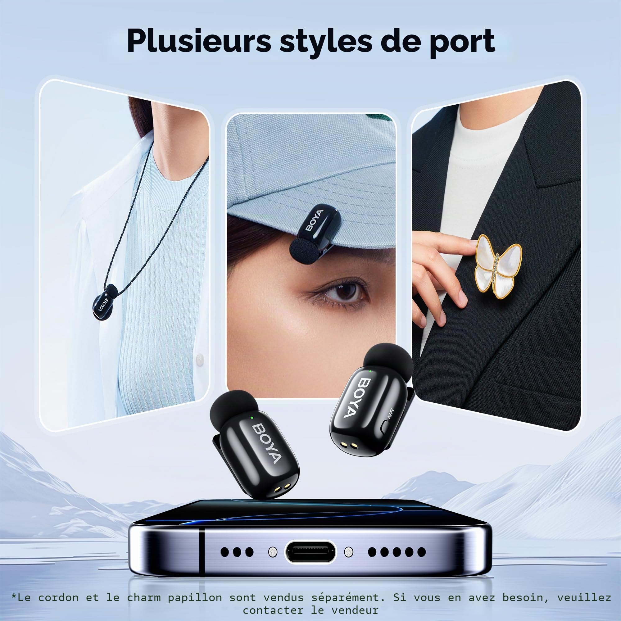 BOYA BOYAMINI Microphone sans Fil, Double Mini-Microphone Lavalier pour iPhone Android PC Laptop avec USB-C/Lightning, 100M, 36H Power pour l'enregistrement vidéo, Podcast Streaming