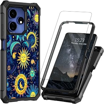 for Celero 5G Plus 2024 Phone Case 3rd Version with Screen Protector Dual Layer Structure Protection Shockproof Corner TPU Bumper Cover for Boost Celero 3 5G + Plus,Sun Moon Stars
