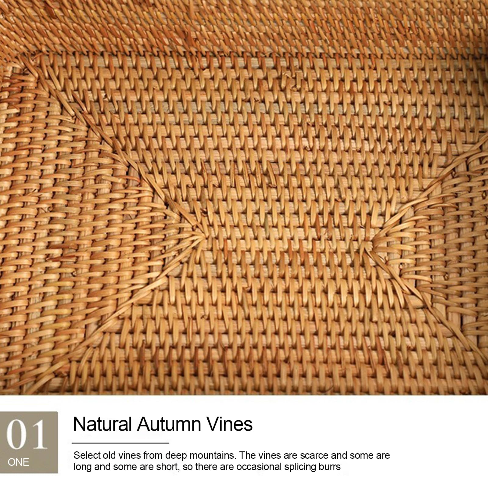 Handgefertigtes Rattan-Serviertablett, rechteckiger Präsentkorb mit Griffen, stapelbare Aufbewahrung für Snacks, Obst, Süßigkeiten, 30 x 20 x 10 cm, natürliches Weiden-Design