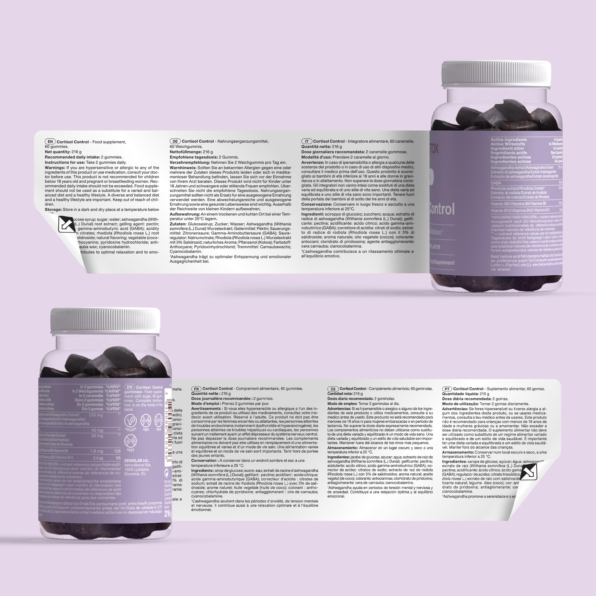 TummyTox, Ashwagandha per Trovare Sollievo Dallo Stress, con GABA, Rodiola Rosea, Vitamina B6, Vitamina B12, Cortisol Control, 120 Caramelle Gommose