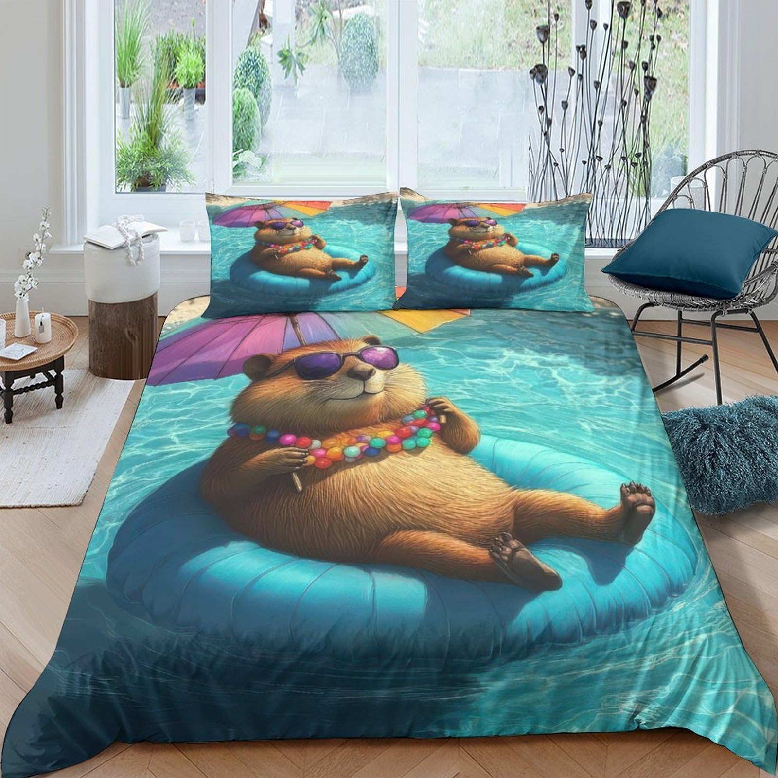 Ctjqhvkz Style-4 3D Printed Relaxing Hamster Fitted Sheet Microfiber Cartoon Pool Float Mattress Cover For Bedroom Guest Room Decor Single（135X200cm）