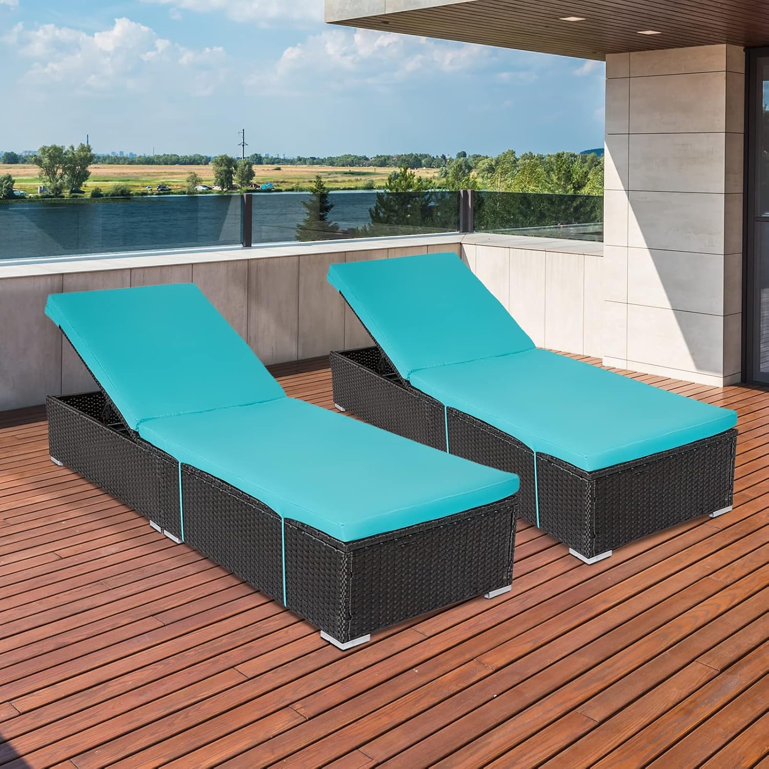 JSUN7 Outdoor Patio Chaise Lounge Chair Set of 2, PE