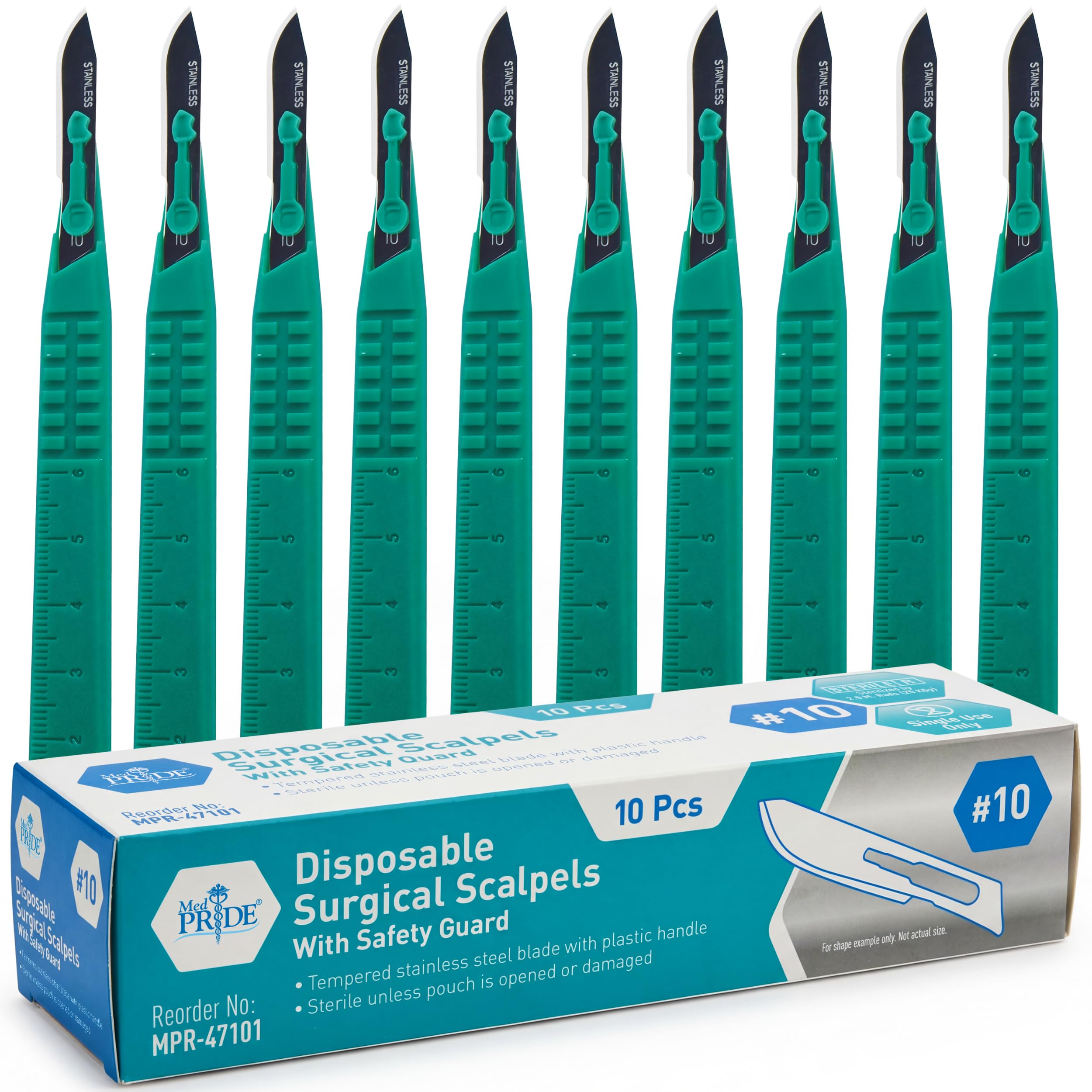 MED PRIDE Sterile Disposable Surgical Scalpels 10 Pack, Individually Wrapped Protective Caps, Plastic Handles, for Dermaplaning Crafts (#10 Stainless-steel)