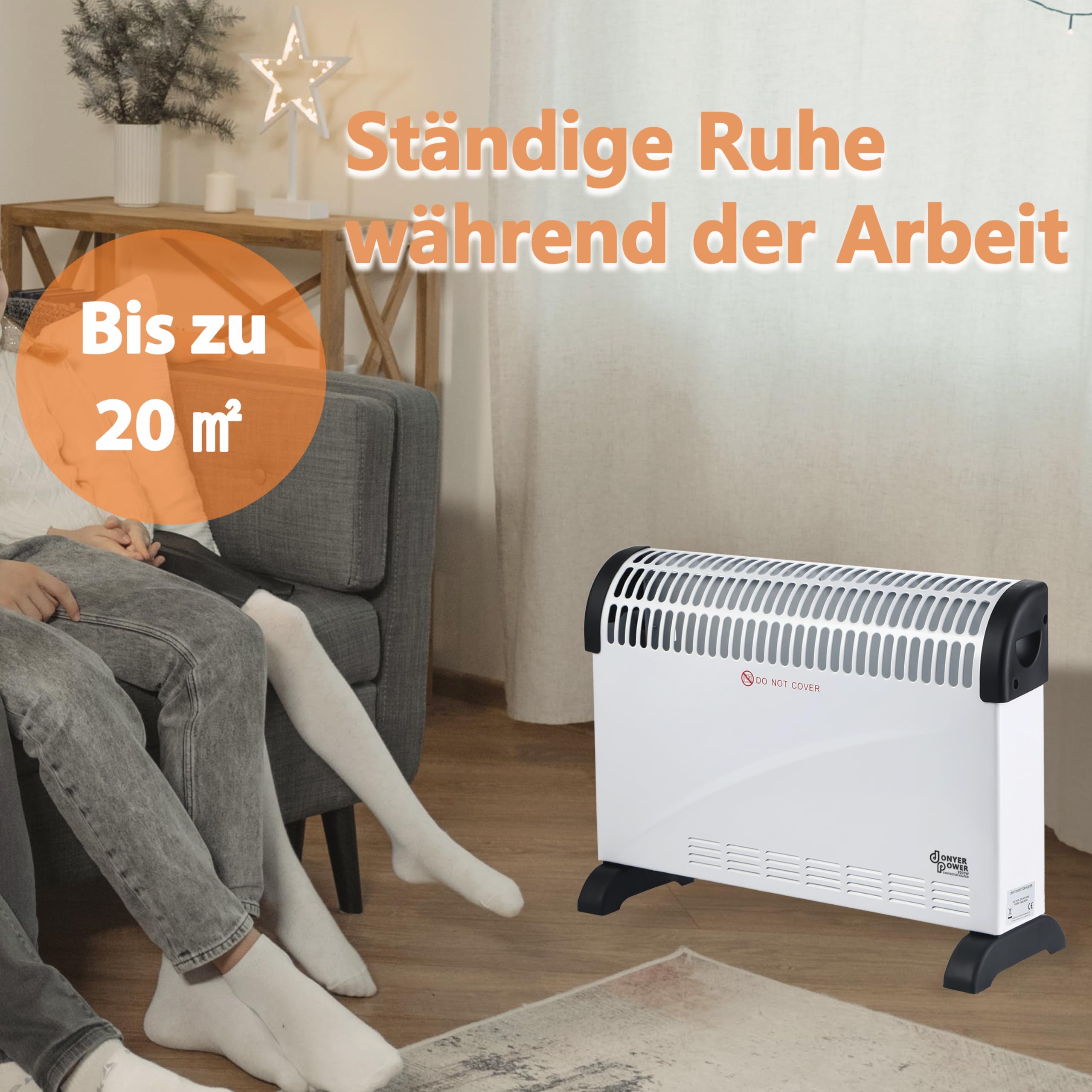 DONYER POWER 2KW Konvektor mit Thermostat – Leise – Wandmontage | 3 Heizstufen (750W/1250W/2000W) – Leiser Betrieb – Stand- & Wandmontage – Sofort einsatzbereit