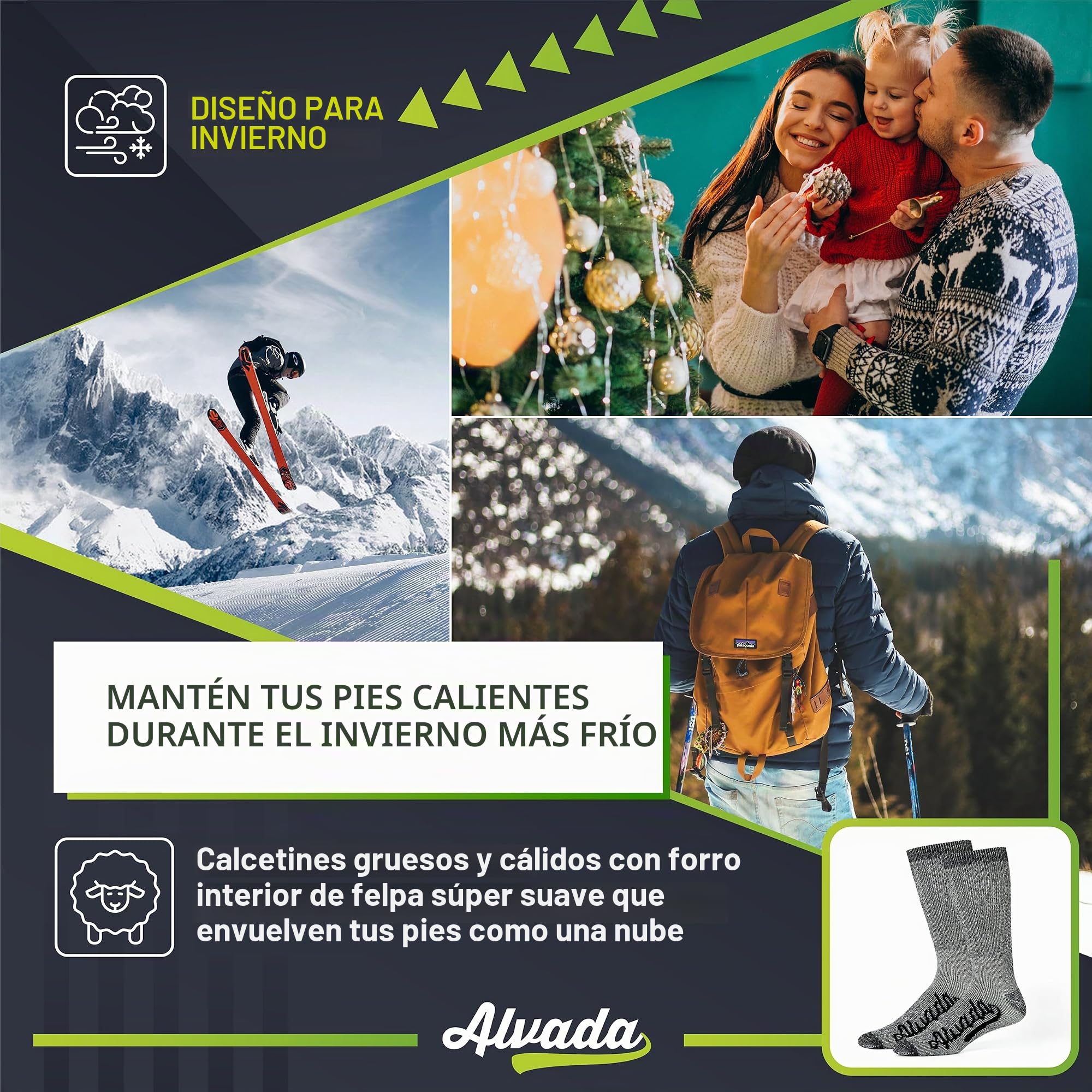 Alvada Calcetines de senderismo de lana merino 80% térmica, cálidos, calcetines de invierno para hombres y mujeres, 3 pares