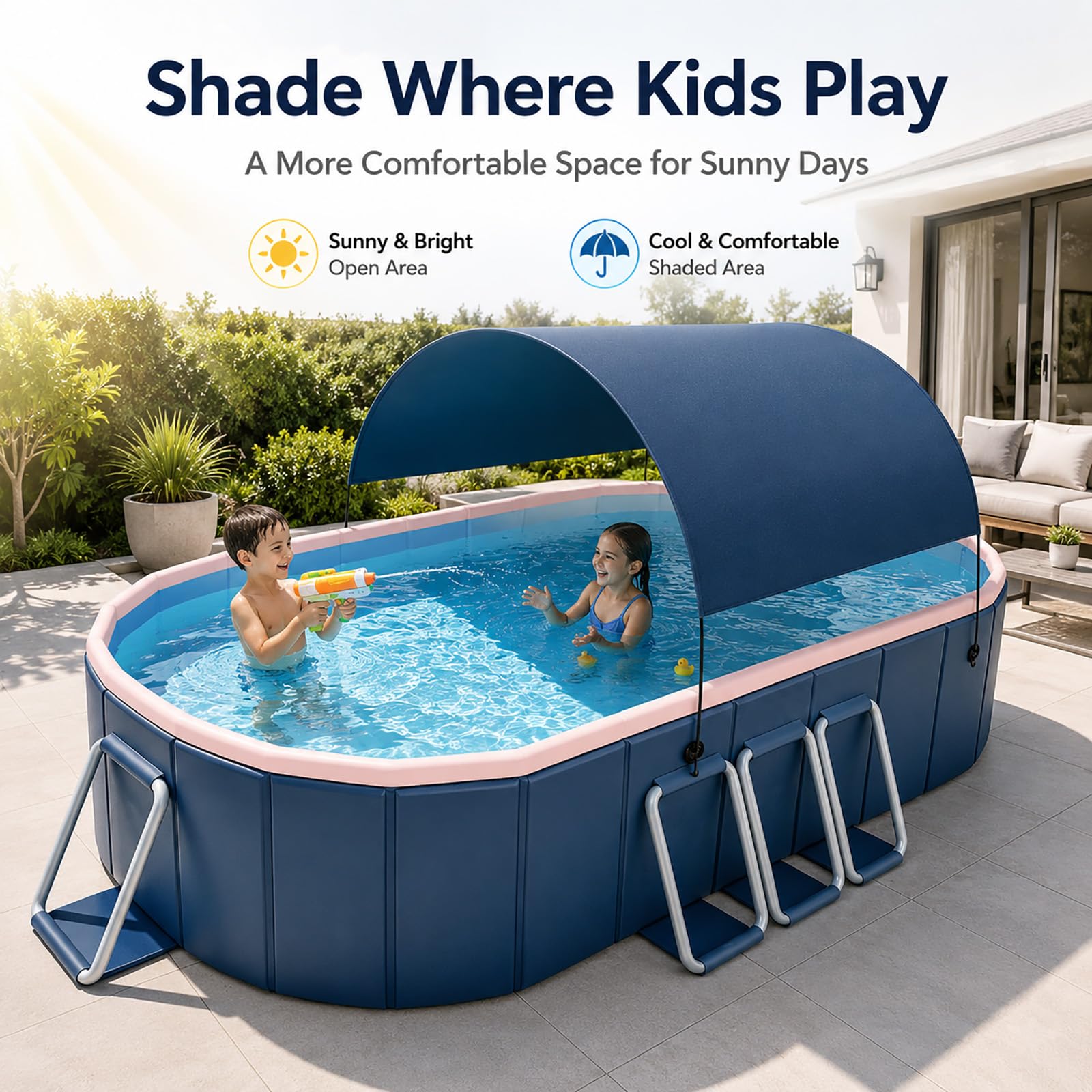 Piscina Familiare Fuori Terra con Parasole, Grande Piscina Rigida | Pareti Rinforzate e Struttura Stabile per un'Area Relax Più Fresca(3.6m/141in)