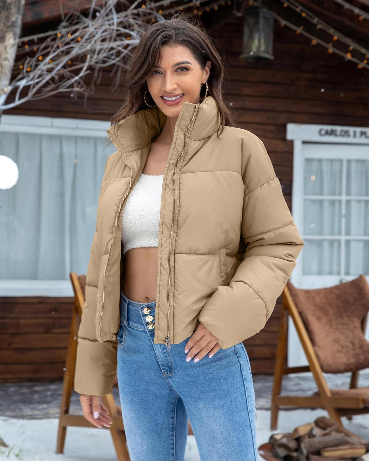 Women's Winter Quilted Jackets Casual Long Sleeve Puffer Coat Padded Outwear with Pockets - Image 6