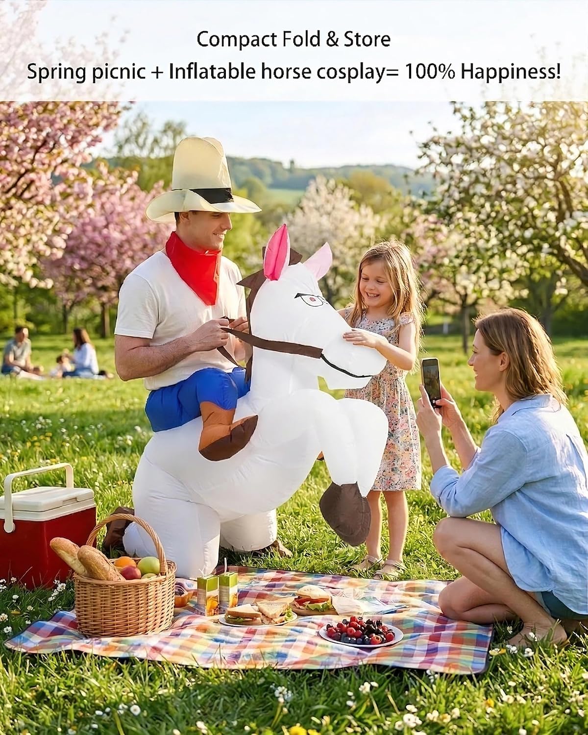 Inflatable Horse Costume Cowboy Rider Adult Size Halloween Party Outfit