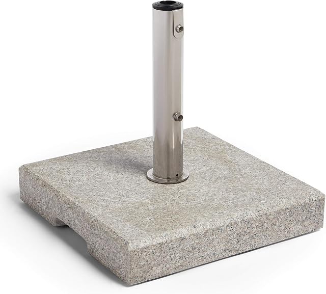 VonHaus Parasol Base 22kg  Umbrella Stand for Outdoor, Garden, Patio  Heavy Duty Parasol Holder Comes with 3 Pole Adaptors, Carry Handles, 2 Locking Screws  Square Shape, Stone Granite Effect, Grey