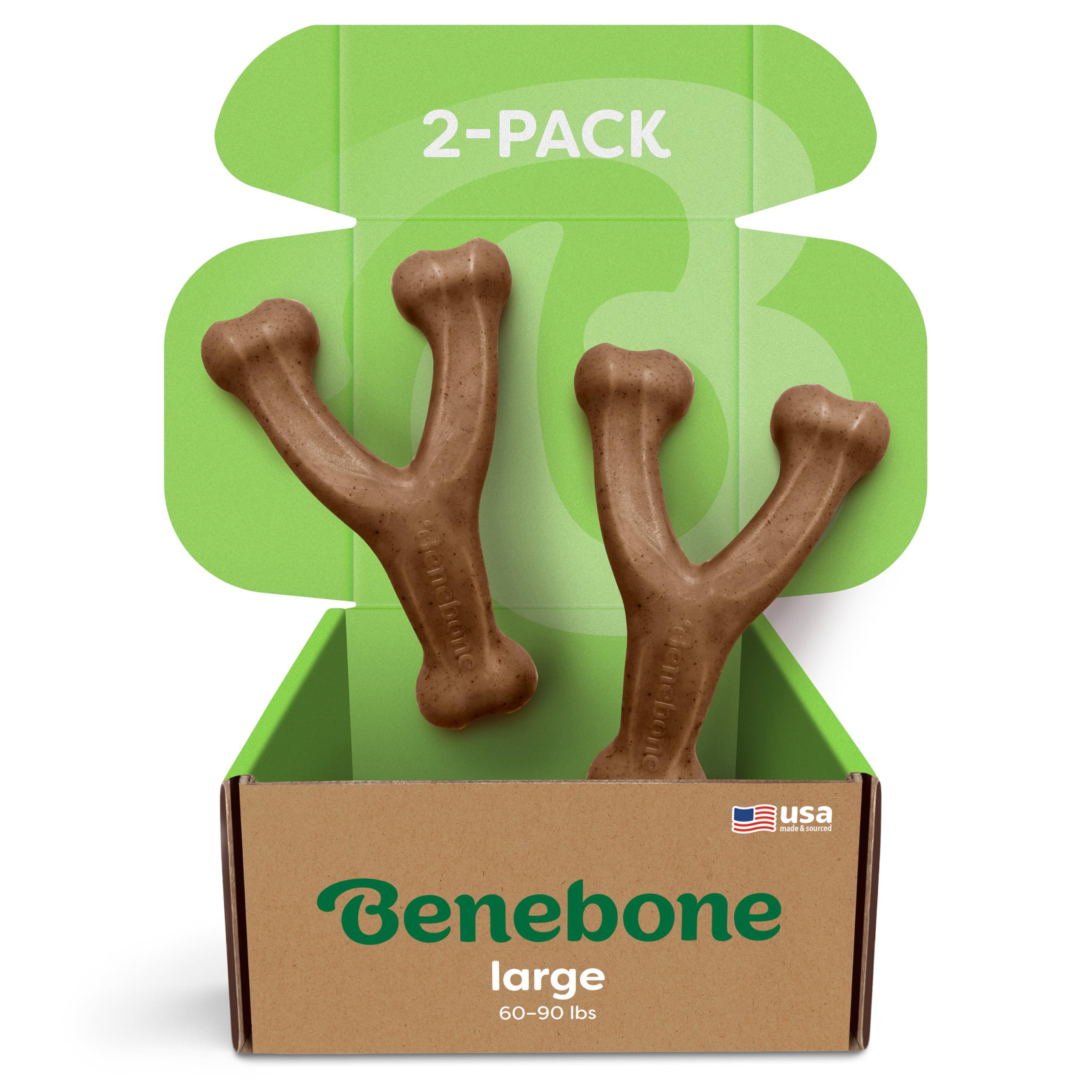 Benebone 2-Pack Wishbone Chew Toy for Aggressive Chewers, Real Bacon, Large