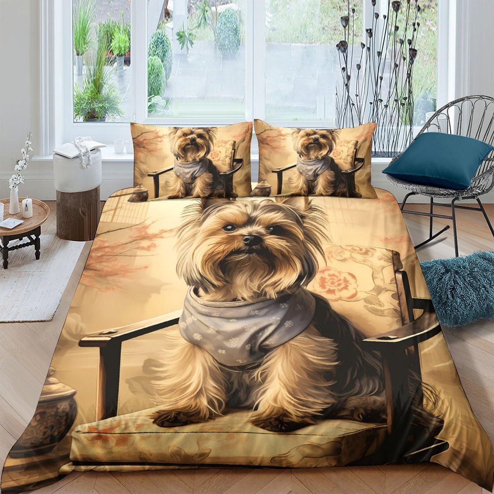 GPLZQXKJNH 3D Printed Yorkshire Terrier Duvet Cover Set Microfiber Soft Breathable Dog Chair Quilt Cover with 2 Pillowcases for Bedroom Decor Single（135x200cm）