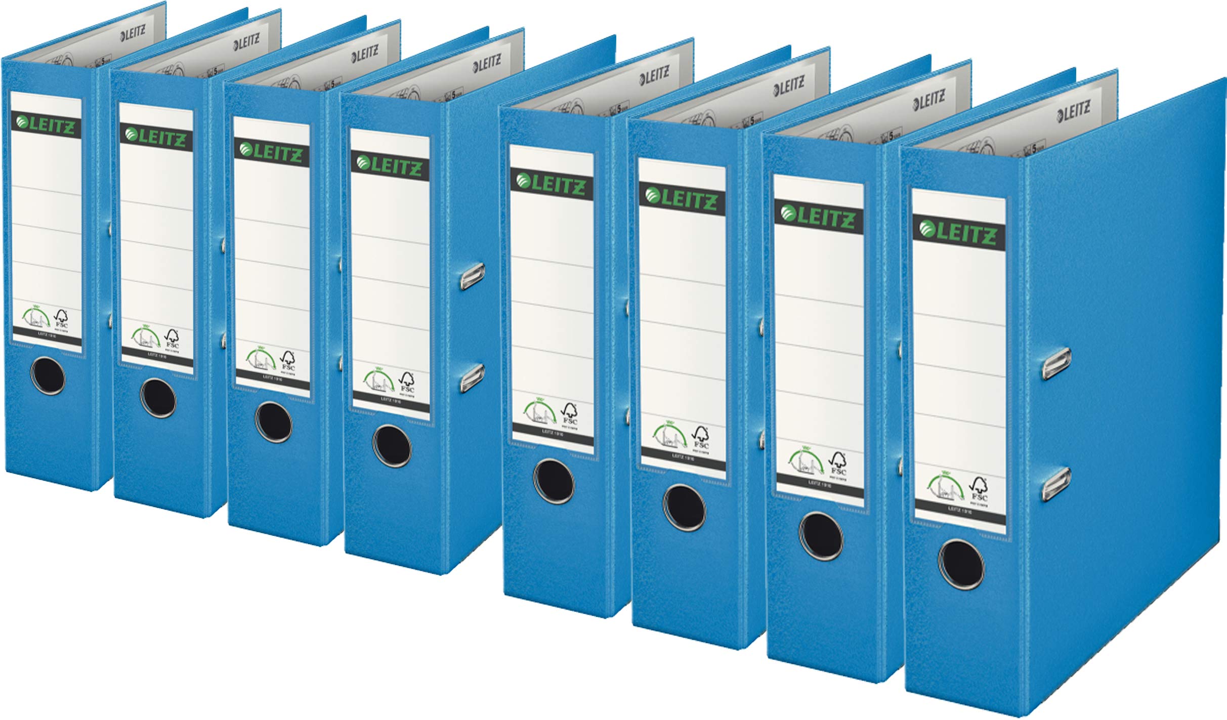 Sparpack Leitz 1010 Qualitäts-Ordner Plastik breit, mit patentierter 180º-Präzisionsmechanik (8er Sparpack | 8cm Breit, hellblau)