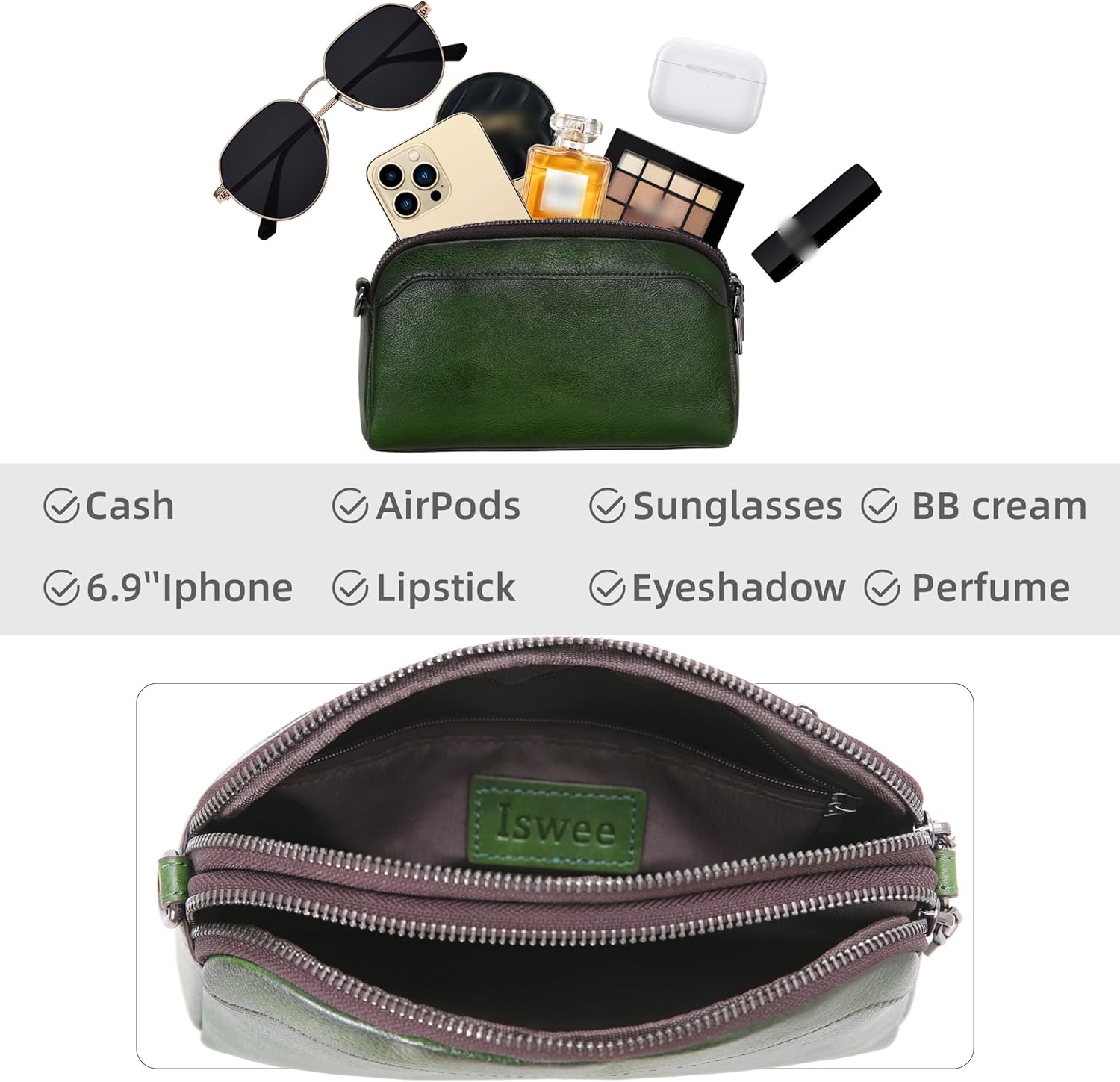 Iswee Leather Purses for Women Small Cossbody Bags Multi Pockets Shoulder Purse Vintage Satchel Bag Daily Travel Purses - Image 6