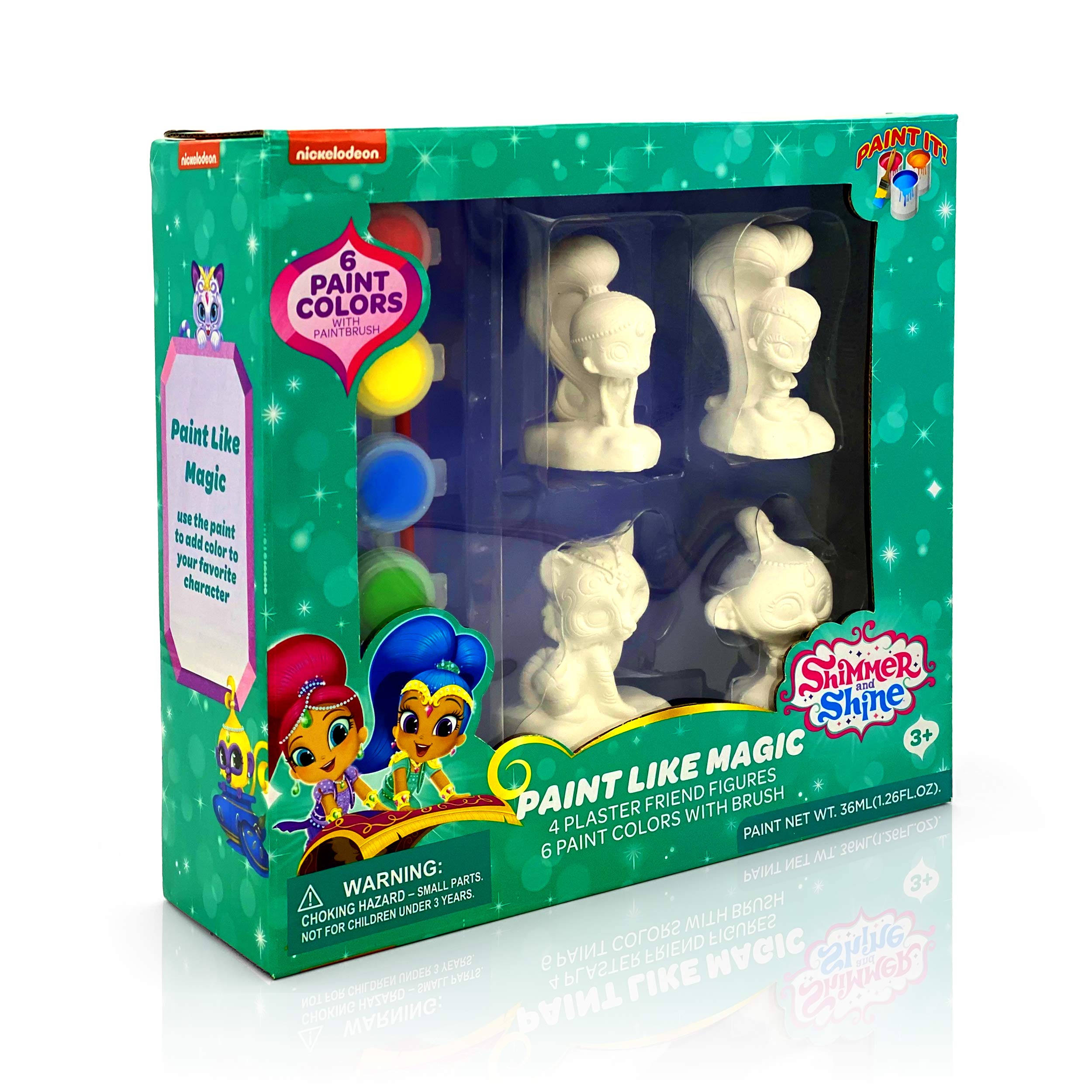 Lollipop Toys Shimmer and Shine Paint Like Magic Figures, Painting Set for Kids, Includes 4 Figures, 6 Paint Colors with Brush Complete Plaster Craft Kit for Kids