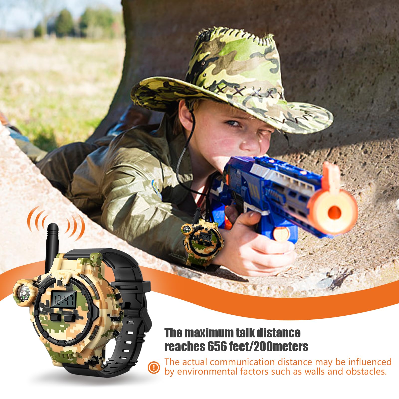 Rechargeable Walkie Talkies for Kids,Two-Way Radio Walky Talky with Flashlight Children Long Range,2 Pack Interphone Toy for Kid Age 6-12 Outdoor Game for Kids Ages 4-8 Gifts for Boy and Girl Orange - Image 2