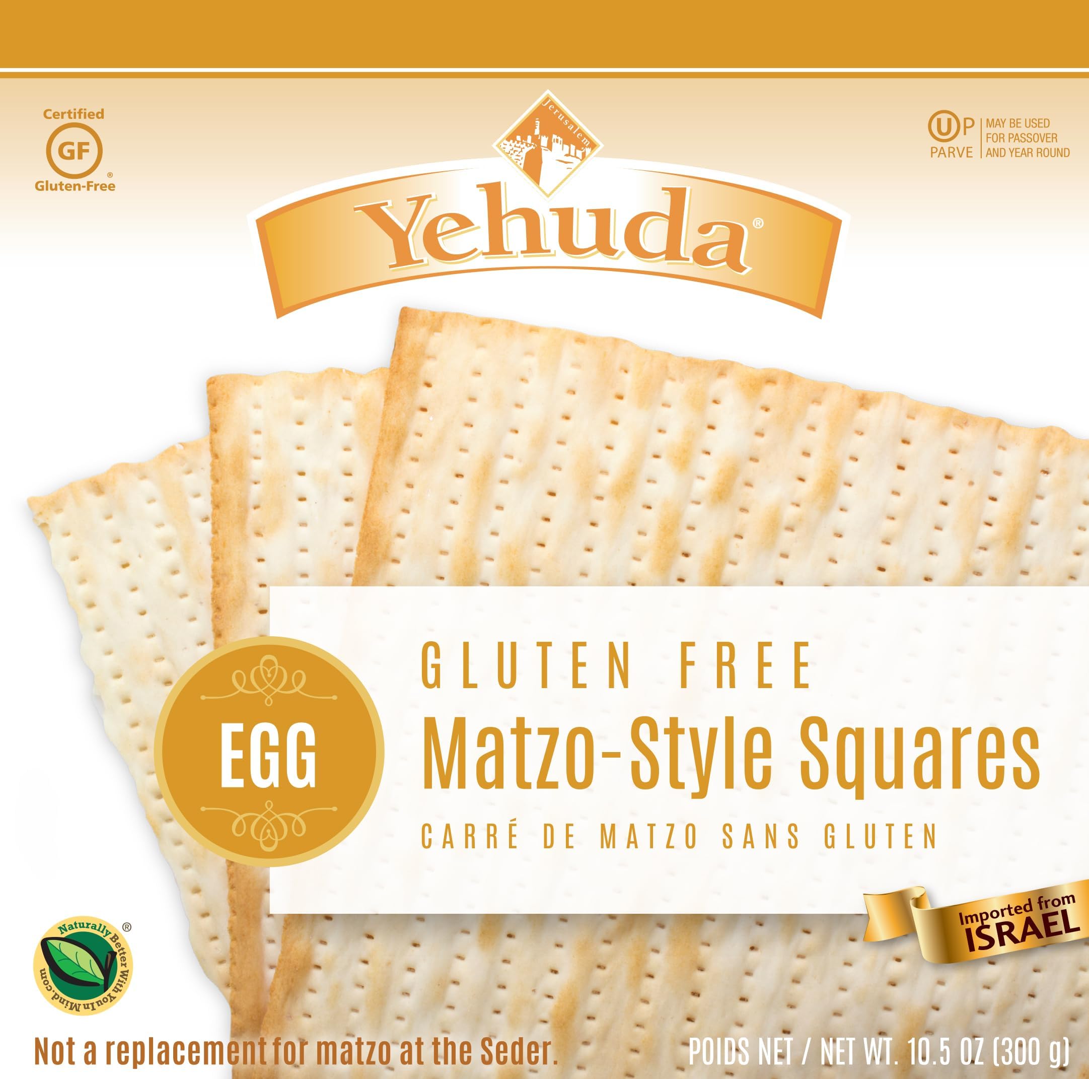 Yehuda Gluten Free Matzo Style Squares, Egg, 300g, Kosher for Passover
