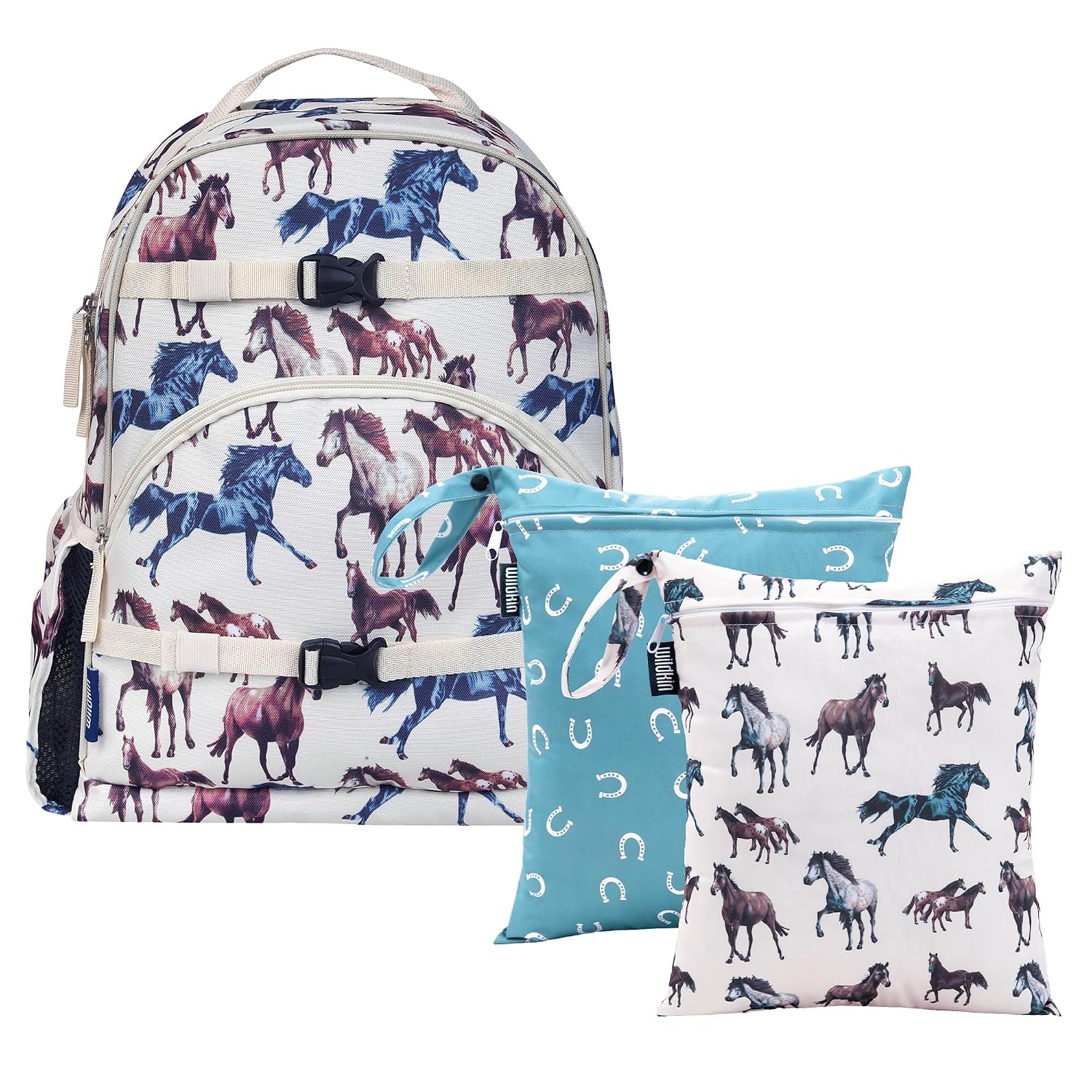 Wildkin Wet Bag Set & 17-Inch Eco Backpack Bundle for Kids – Leakproof Waterproof Wet/Dry Bags & Lightweight Sustainable for School & Travel - Horse Dreams
