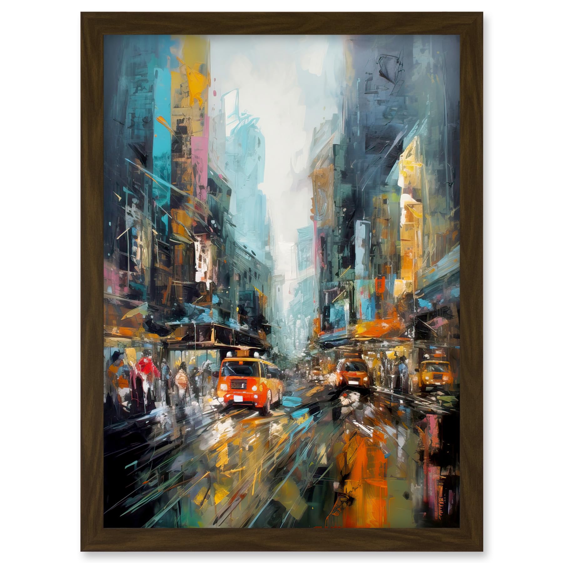 Artery8 New York City Rainy Day Abstract Action Cityscape Artwork Framed A3 Wall Art Print