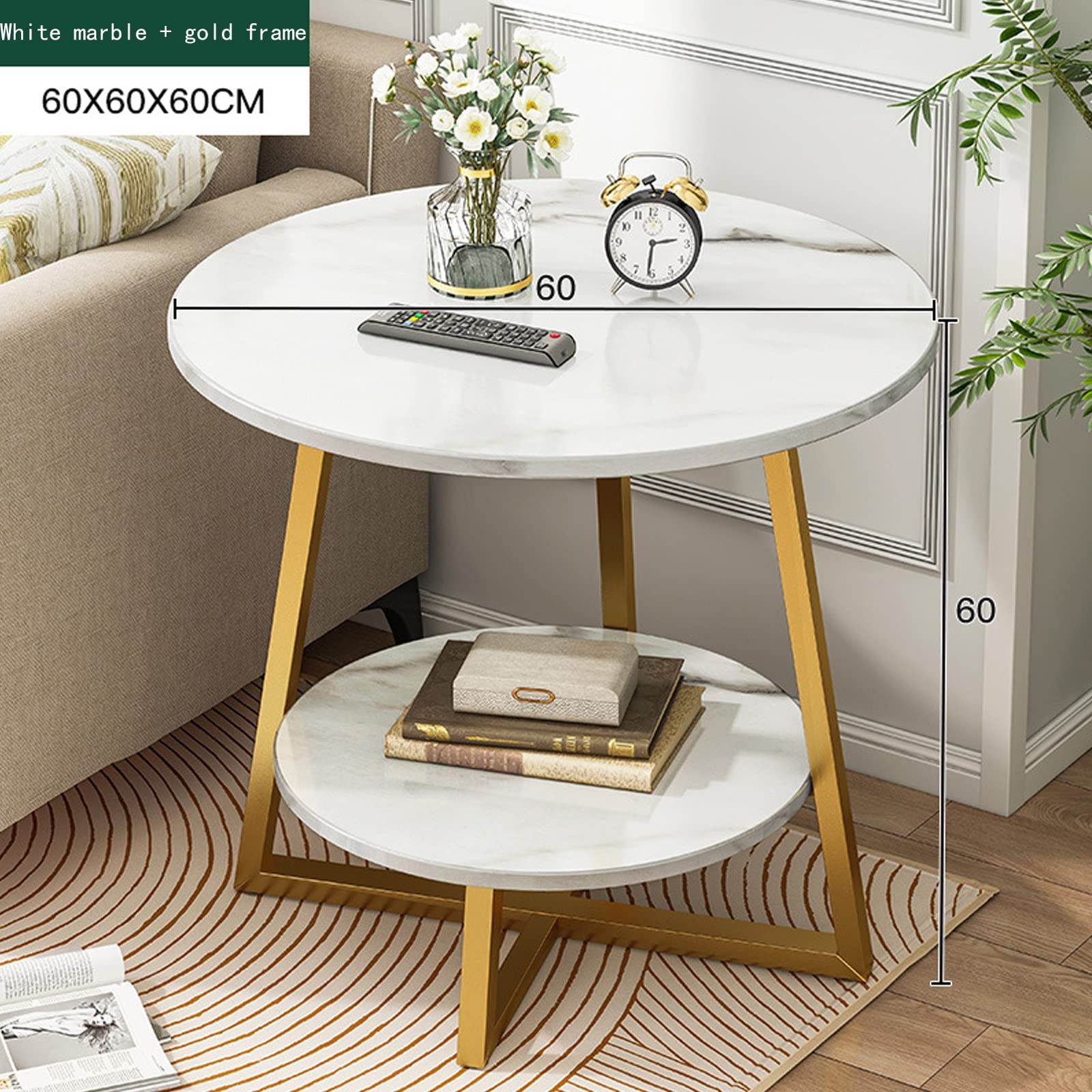 Express Bijzettafeltje rond met wit marmeren blad 30 cm