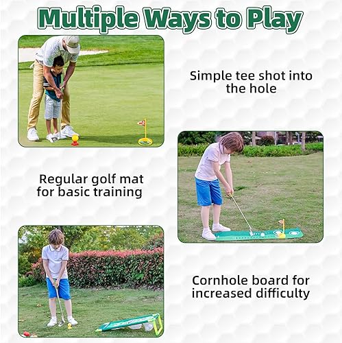 Miniatura 3 de Liberry Conjunto de golf para niños de 3, 4, 5, 6 años, para niños y niñas, juego de palos de golf retráctiles para niños pequeños con alfombrilla