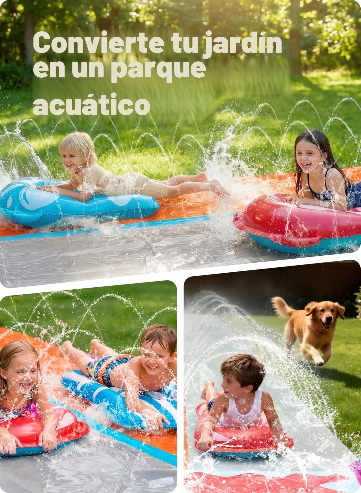 Sloosh 22,5ft/685,8cm Tobogán de Agua con 2 Tablas inflables, tobogán de césped de Doble Carril con rociadores avanzados, Juguete de Verano para niños y Adultos, diversión en el jardín, Tiburón