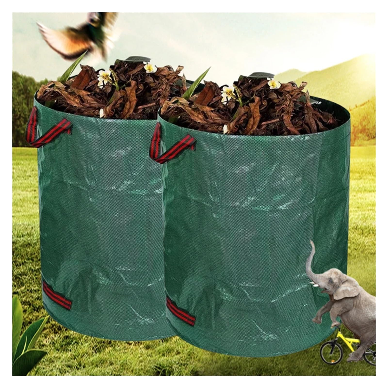 Contenedor plegable for hojas y césped, de gran capacidad, reutilizable, for almacenamiento basura, bolsa tejida PP impermeable para Recoger Plantas, Residuos y Hojas(200L)