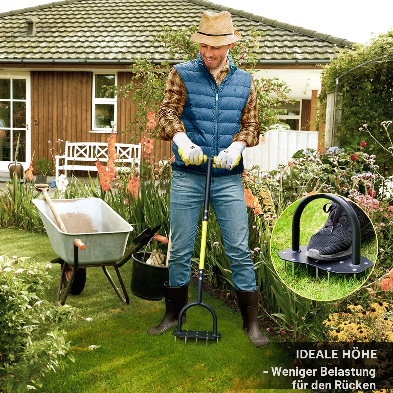 Jardineer Rasenlüfter, manueller Rasenbelüfter mit 12 Metallspikes & T-Griff, Aerifizierer für Rasen, Rasenbelüfter Rasenspecht zum Rasen Belüften, Lawn Aerator für Garten & Rasenpflege