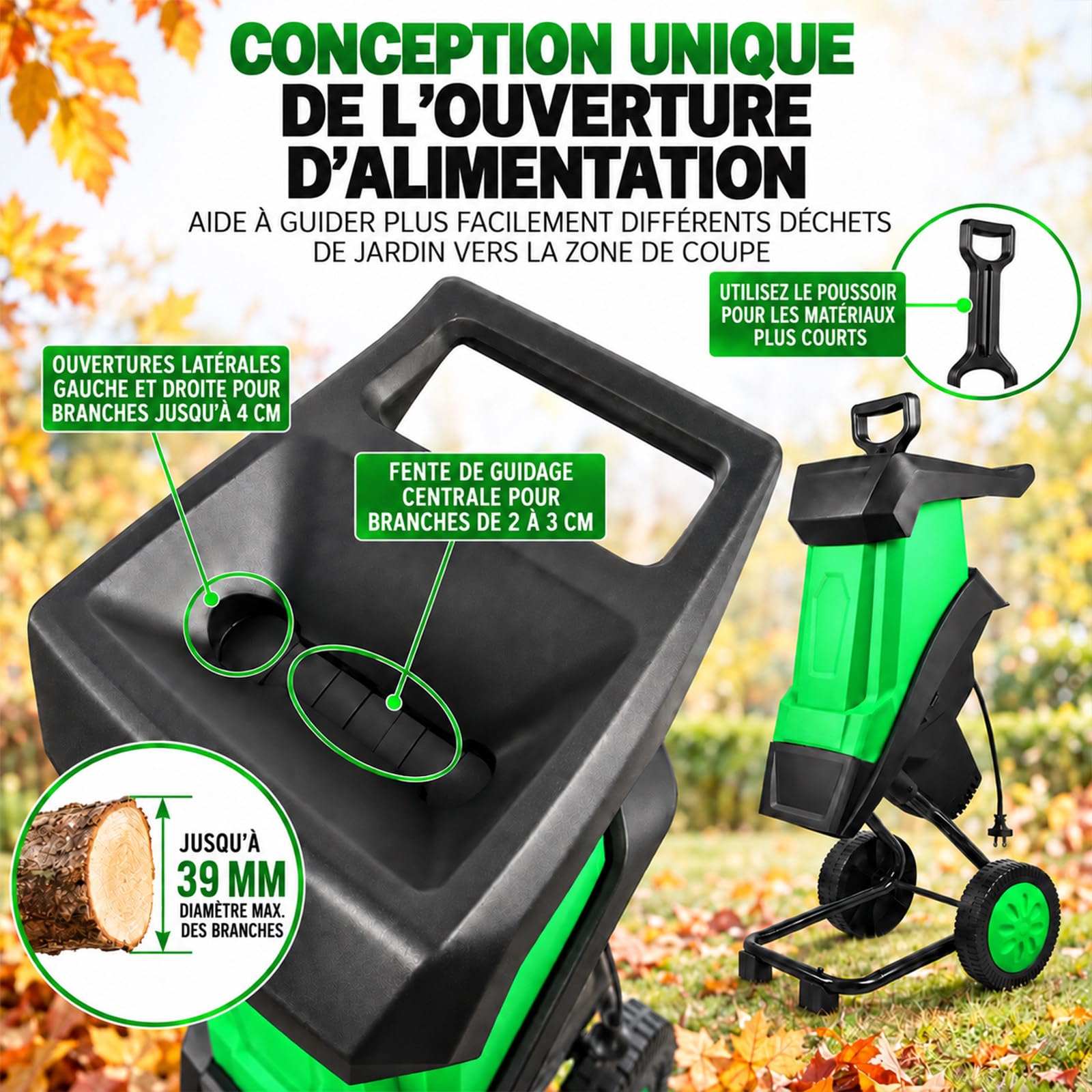 Broyeur De Végétaux Électrique 2400W avec Sac 50L