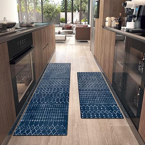 Miniatura 2 de Xsinufn Juego de 2 tapetes de cocina bohemios, modernos tapetes de cocina de granja, antideslizantes, lavables, marroquíes con respaldo de goma para