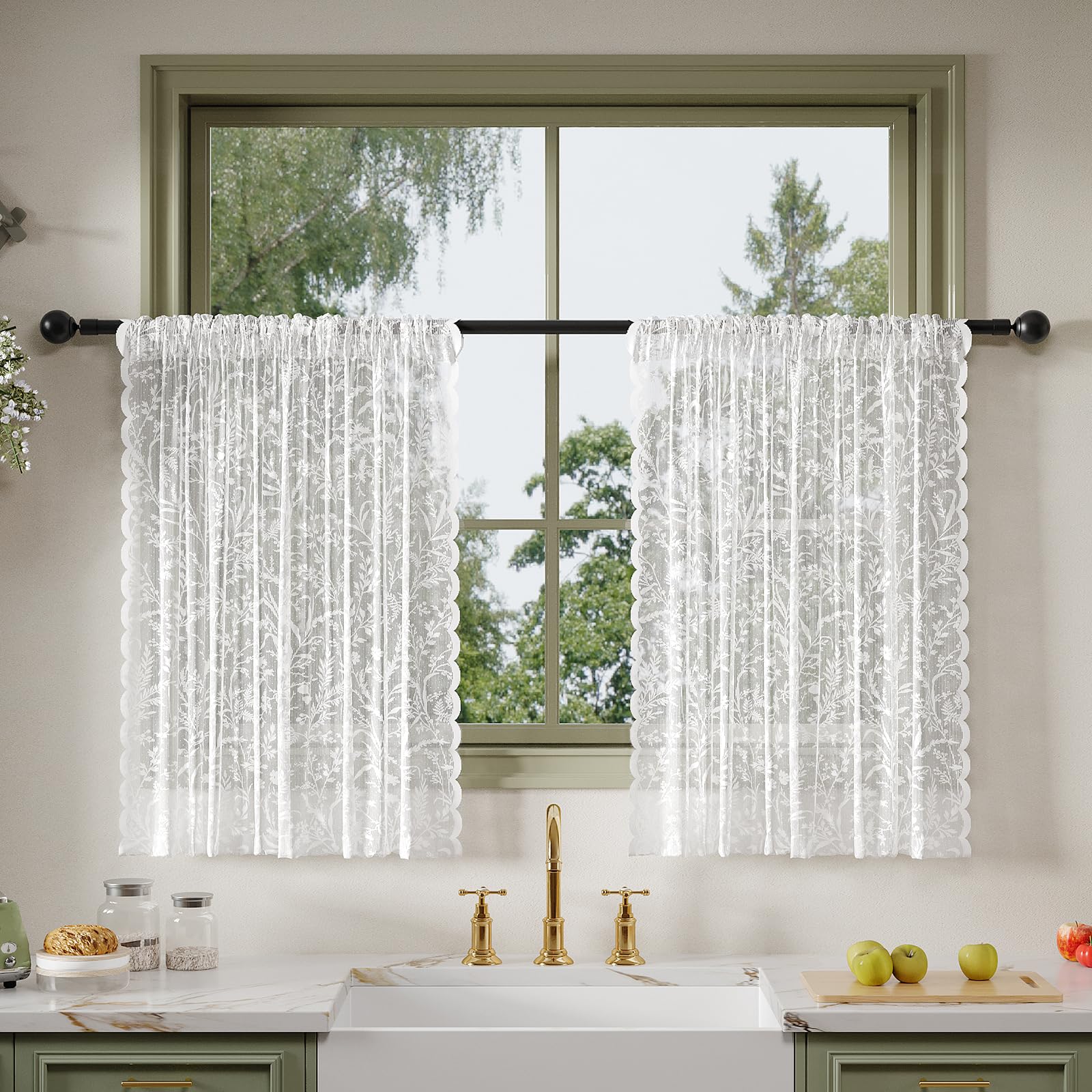 Anmao Vintage Lace Kitchen Curtains