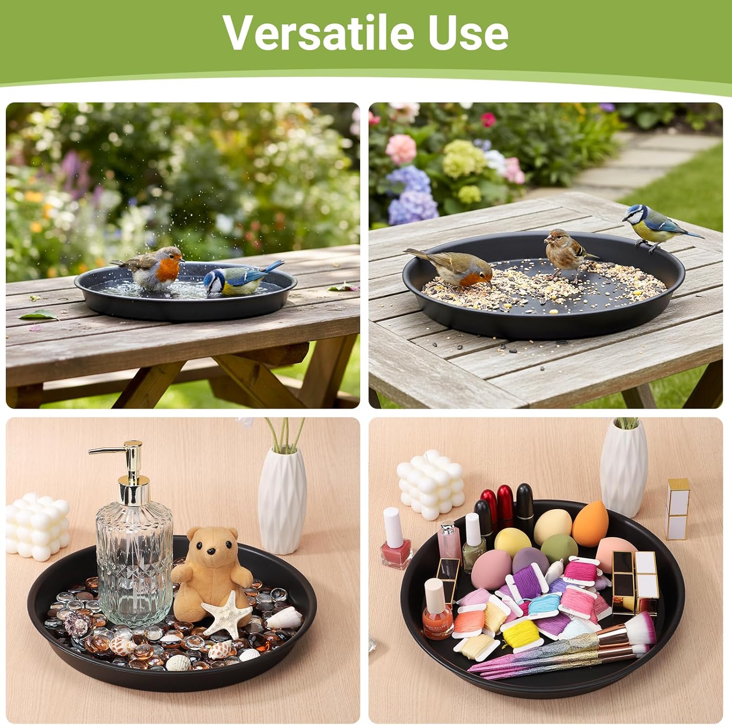GREANER Black Drip Tray 12 Inch, 2 Packs Large Plastic Tray for Potted Plants, Plant Plate for Indoors Outdoors Planters, Terracotta
