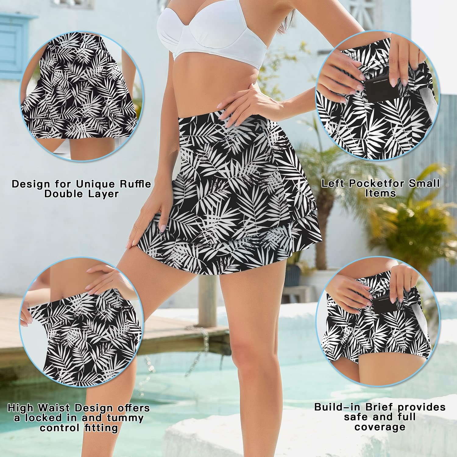 WOWENY Women's Swim Skirts Swimsuit High Waist Swimming Skorts with Shorts Bikini Bottoms with Pocket Bathing Suit Bottoms - Image 4