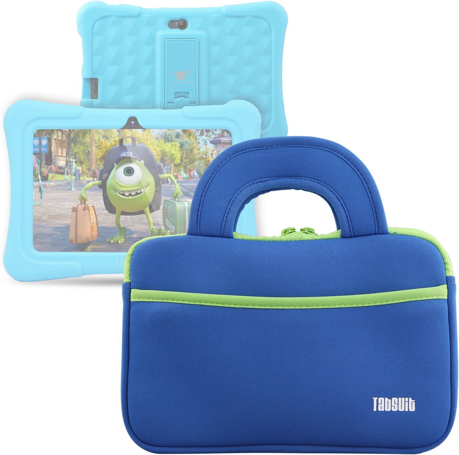 TabSuit Universal Neoprene Slim Sleeve Case Bag for 7" Tablets Dragon Touch Y88X Kids Travel Carrying w/ Dual Handle and Accessory Pocket (Blue)