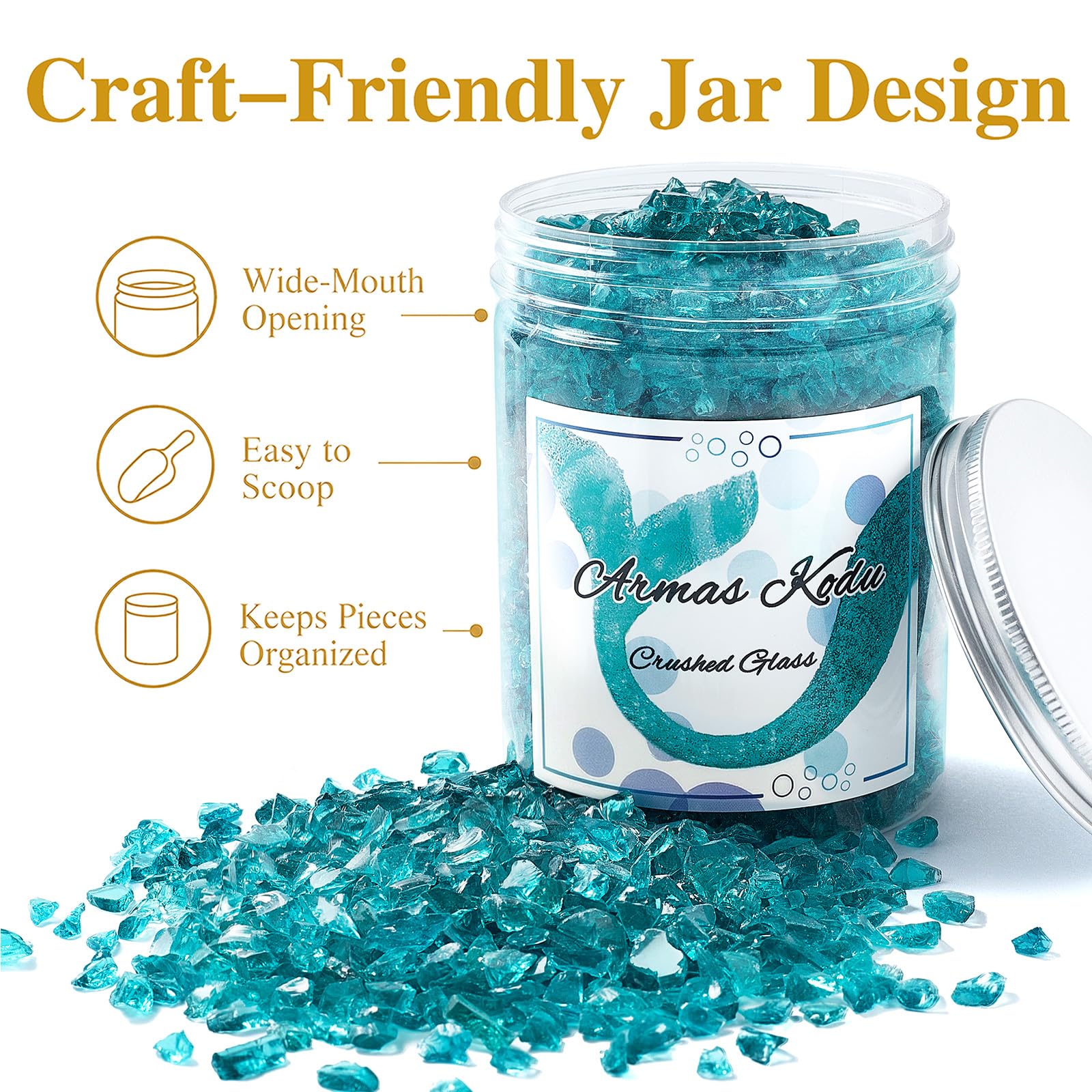 Verre écrasé pour art en résine - Pièces cassées pour travaux manuels, remplissage de vase, décoration d'intérieur - 3-6 mm - 0,7 kg (turquoise)