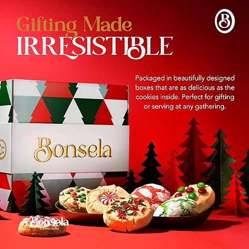 Miniatura 2 de Bonsela Gourmet - Cesta de regalo de galletas navideñas surtidas hechas a mano con chispas, caramelos de menta, galletas de Navidad, regalos ideales