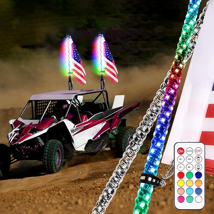 Buy Niwaker 2Pcs 2ft LED Whip Lights with RF Remote Control 360° Spiral