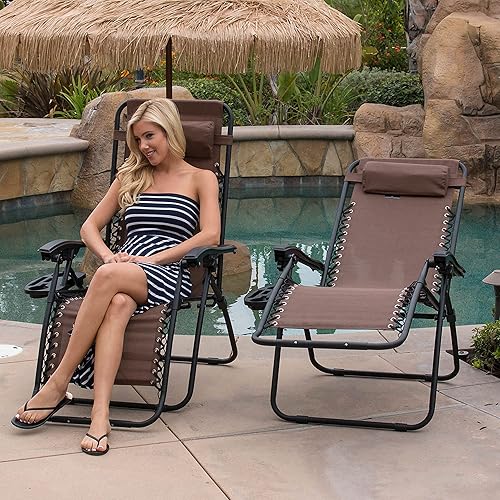 BELLEZE Silla de salón acolchada de gravedad cero para patio, plegable, ajustable, reclinable, con soporte para tazas para patio al aire libre,