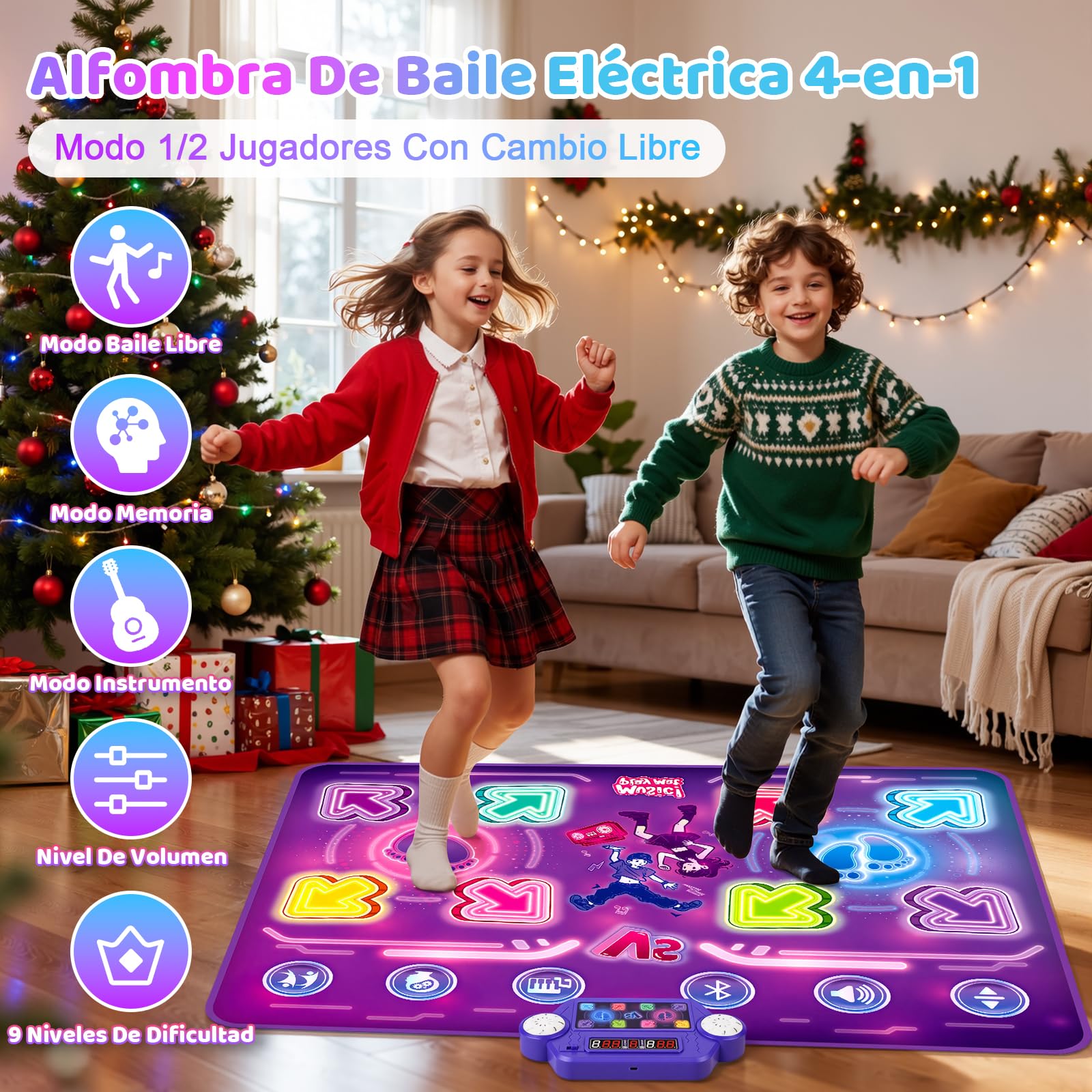 GuKKK Para Dos Alfombra de Baile Juguete Niña 3-10 Música Alfombrilla de Baile con 8 Flechas de Luz LED y Inalámbrico Bluetooth, Alfombra de Baile,Navidad Cumpleaños Regalos para Niñas Niños 3+