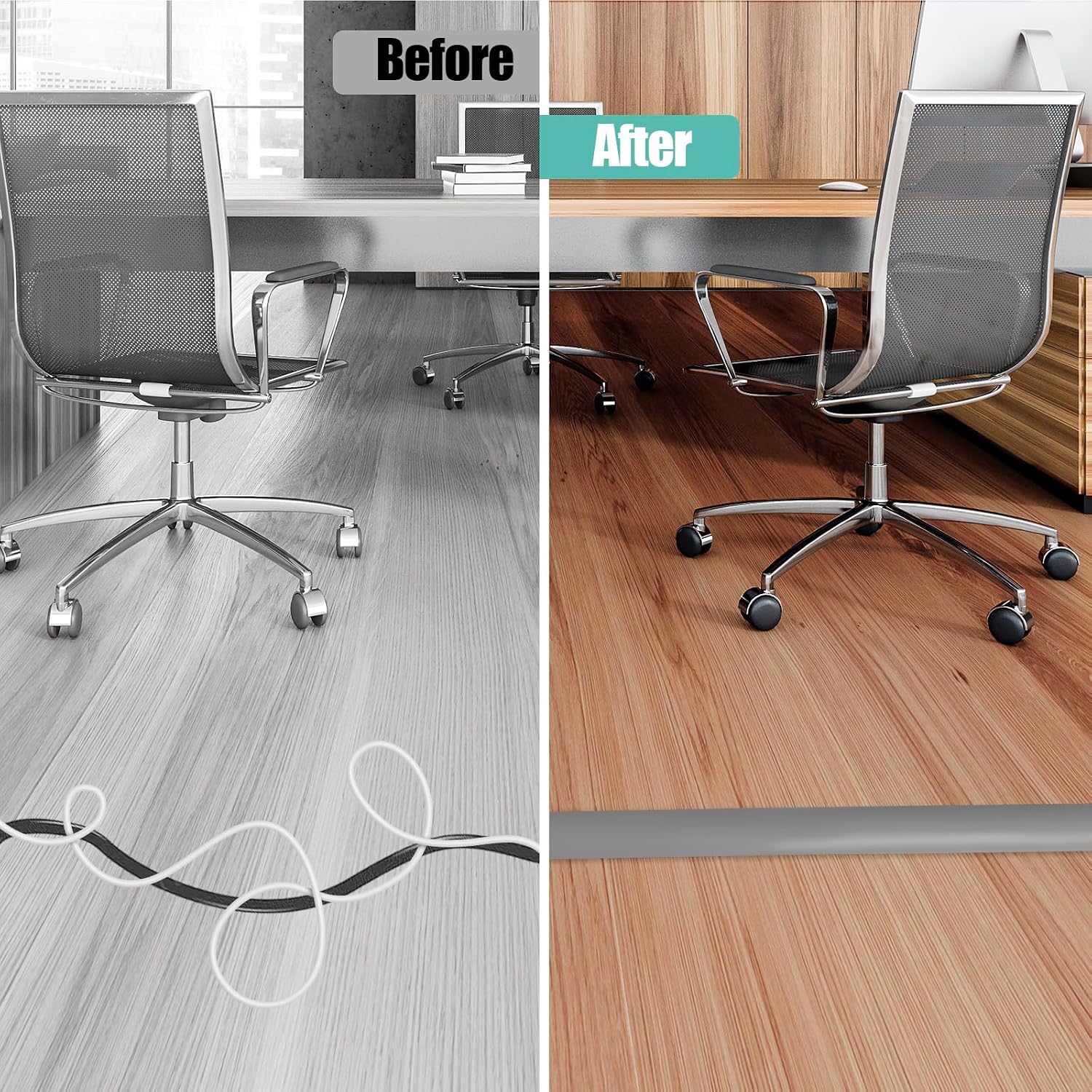 Floor Cord Cover Self Adhesive Cord Hider,3.3FT Cable Management, Extension Strip Protector for Wires, Prevent Cable Trips for Offices, Gyms, Exhibitions Cavity:0.39"(W) x 0.27"(H) Gray image 5