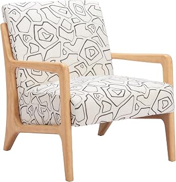 Zuo Runa Accent Chair Beige & Natural, Multicolor Accent Chair, Modern Style, Printed Fabric, Exquisite Printed Fabric, Plywood, Indoor Living, 26.4" W x 30.3" D x 31.1" H, Non-Stackable