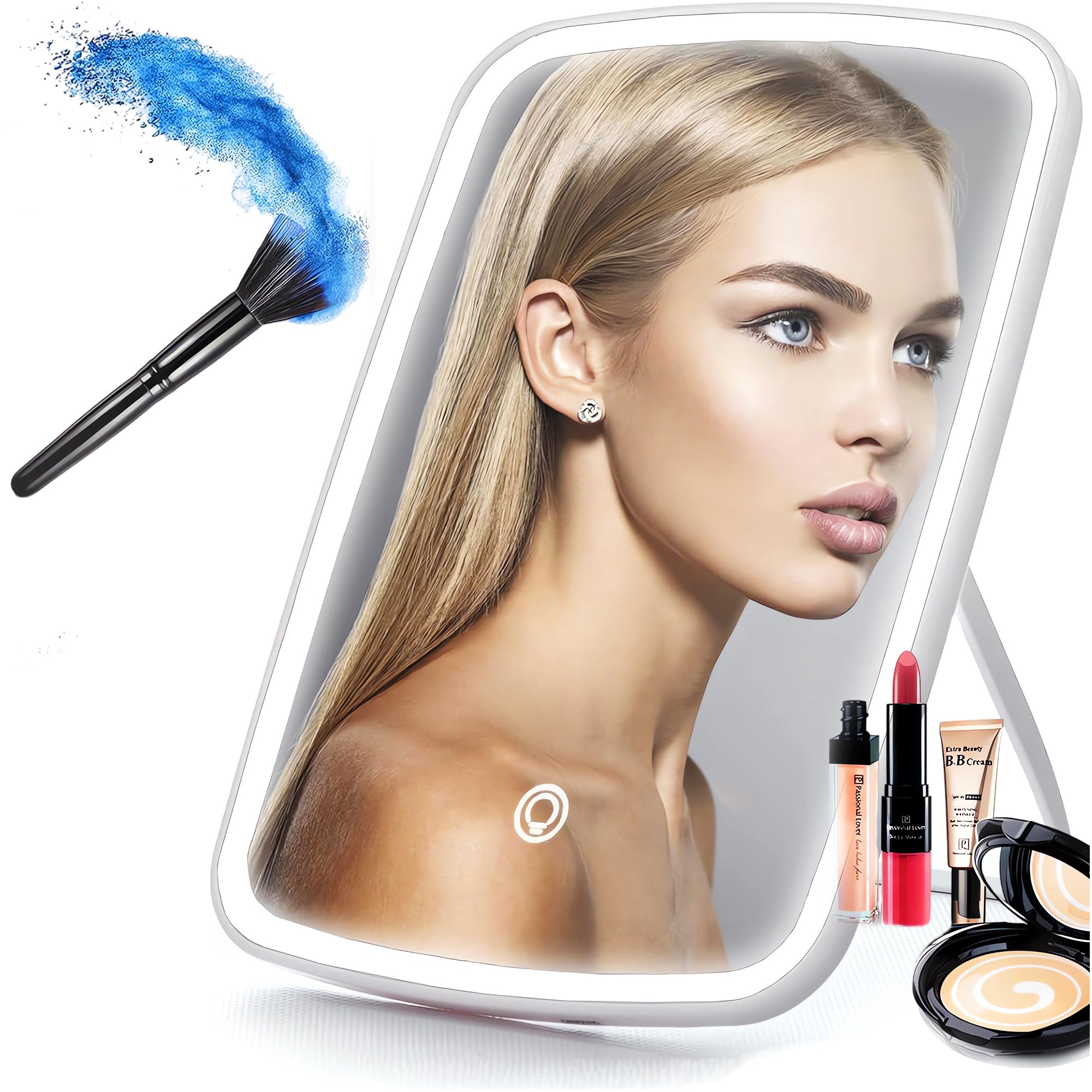 TROSAD Espejo Maquillaje con luz LED| Espejo para tocador | Tres Tonos de luz, táctil | Cable de USB incluído | Regalo Ideal Mujer y Hombre (Blanco)