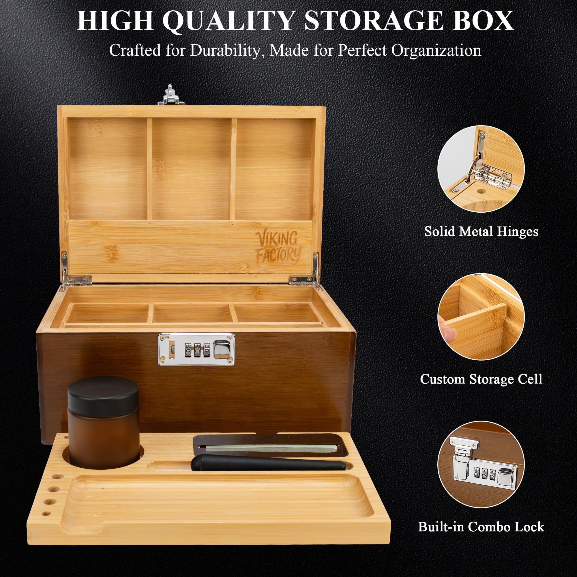 Große abschließbare Aufbewahrungsbox aus Bambus mit abnehmbarem Tablett und Zahlenschloss, 19-teiliges Organizer-Set aus Holz mit Gläsern, Zubehör und gepolstertem Innenraum für